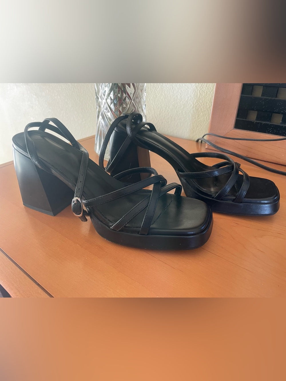 Classic Black Strappy Platform Sandals - Women's